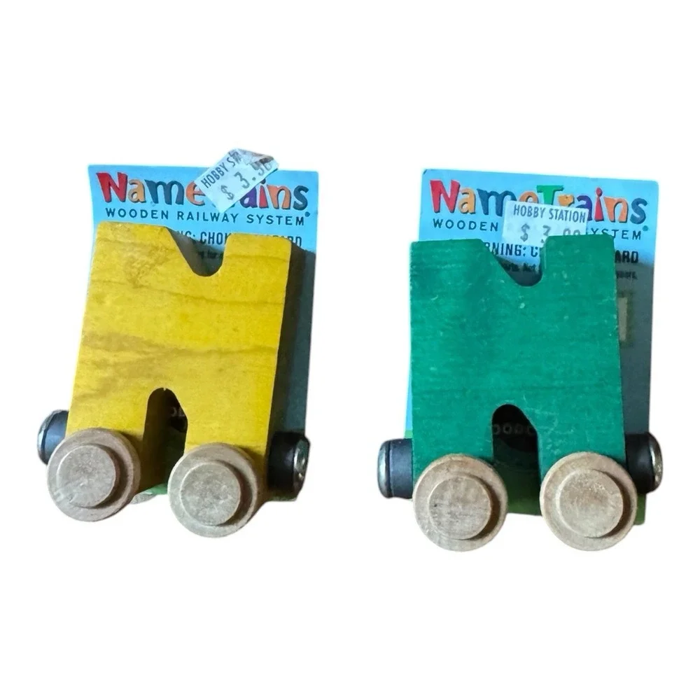 Maple Landmark NameTrains Letter N Wooden Train Car Lot of 2 New On Cards USA